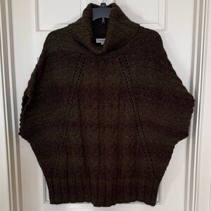 Coldwater Creek Brown Cowl Neck Cable Knit Dolman Short Sleeve Sweater